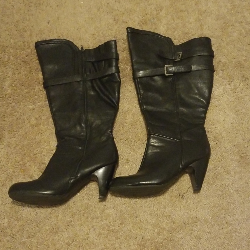 Tall Wide calf Black Leather Boot
